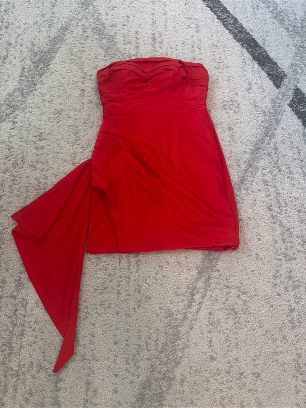 Ladies Strapless Red Cocktail Dress with Side Drape